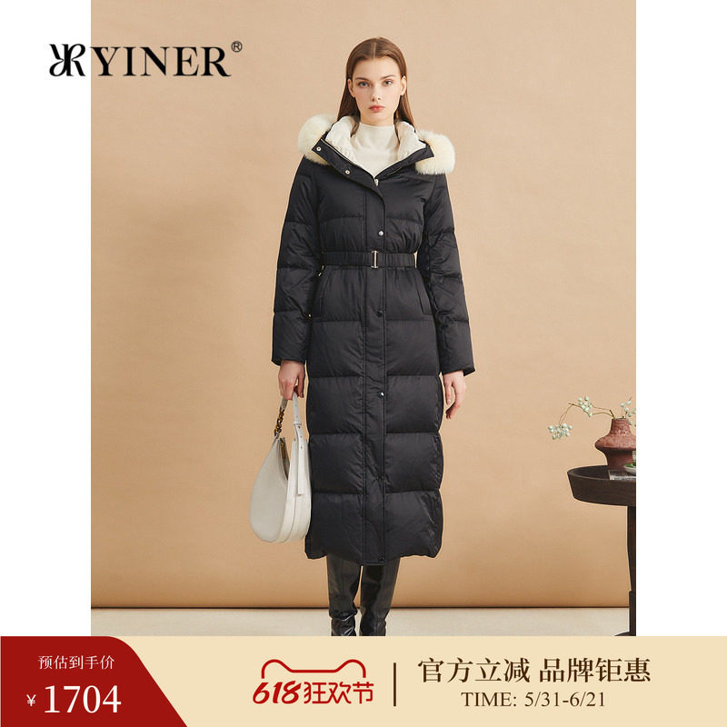 【蓬松白鹅绒】YINER音儿女装冬季时尚厚实高克重狐狸毛领羽绒服