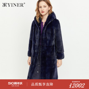 YINER音儿专选女装 连帽水貂毛皮草 中长款 冬季