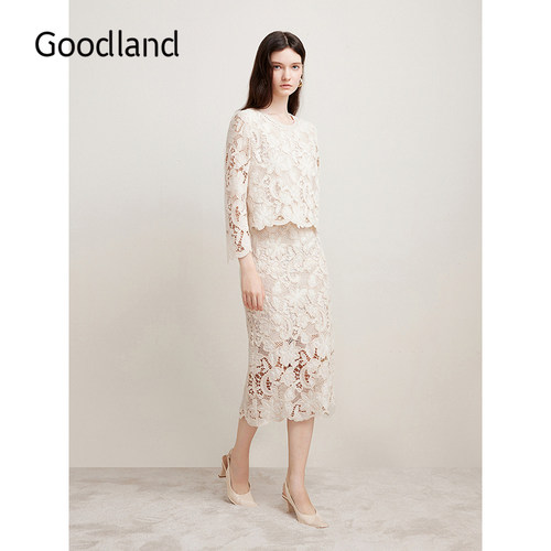 Goodland美地夏季女装法式镂空艺术衬衫蕾丝优雅上衣