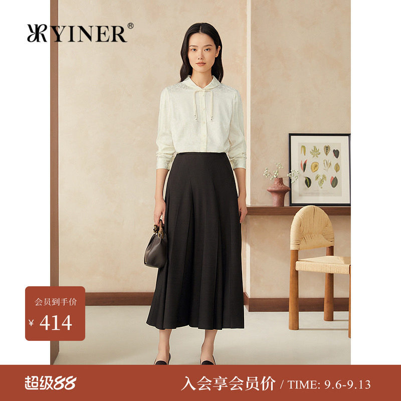 YINER音儿女装春季新中式盘扣提花肌理桑蚕丝衬衫上衣长袖小立领