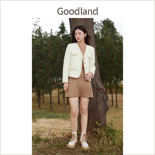 Goodland美地女装 毛须边粗花呢短外套 2023秋季 名媛小香风