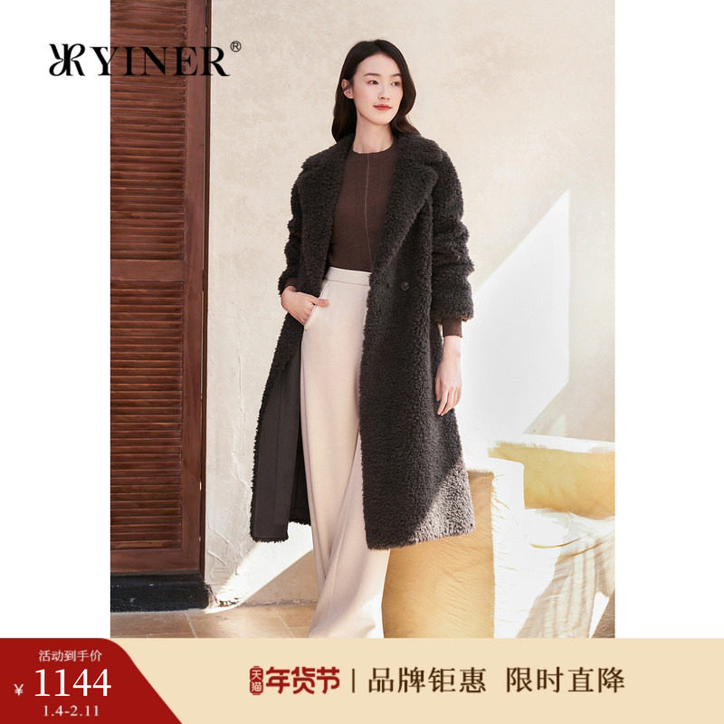 YINER音儿专选女装冬季时尚长款西装领环保羊毛皮草大衣外套,女装/女士精品,毛呢外套,淘宝优惠券,粉丝福利购,淘宝优惠卷