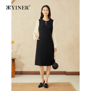 优雅针织珠领口微茧型直身连衣裙 法式 YINER音儿专选2025春季 新款