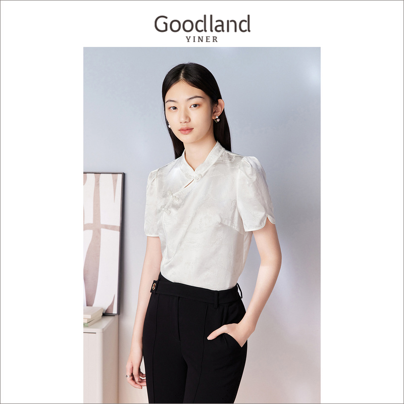 【醋酸系列】Goodland美地女装夏季新中式立领衬衫上衣