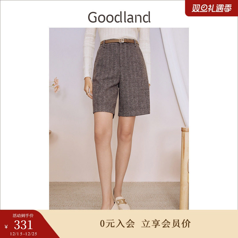 Goodland美地女装冬季法式优雅简约通勤质感休闲裤短裤