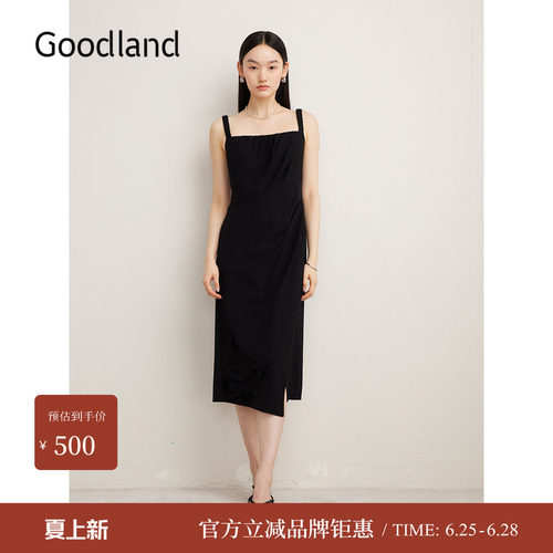 【醋酸系列】Goodland美地夏季法式小黑裙吊带连衣裙