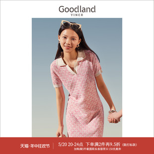 夏季 环保系列 Goodland美地女装 花纱翻领度假风连衣裙