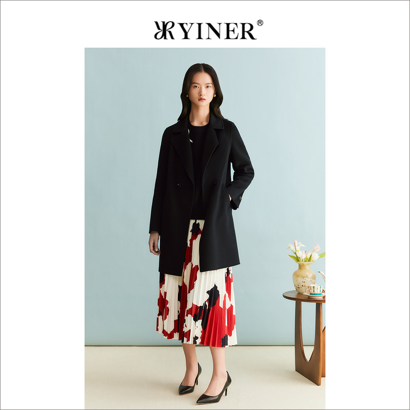【100山羊绒】YINER音儿女装冬季双面毛呢大衣质感外套
