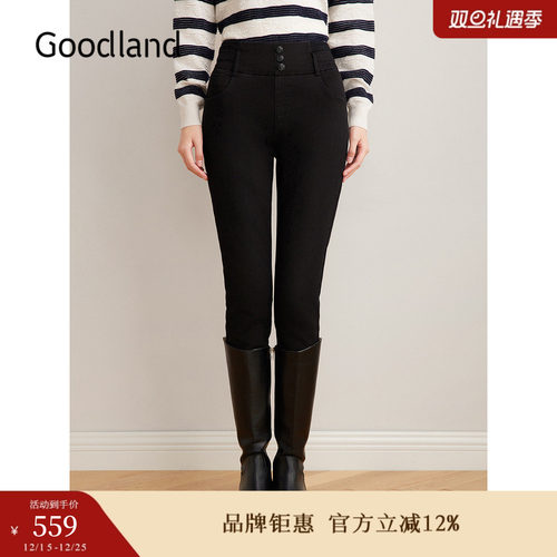 Goodland美地女装冬季时尚时尚高腰保暖白鸭绒弹力小脚羽绒裤
