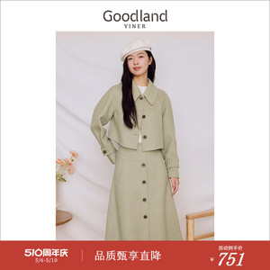 Goodland美地女装2023冬季法式毛呢百搭复古POLO领休闲短外套