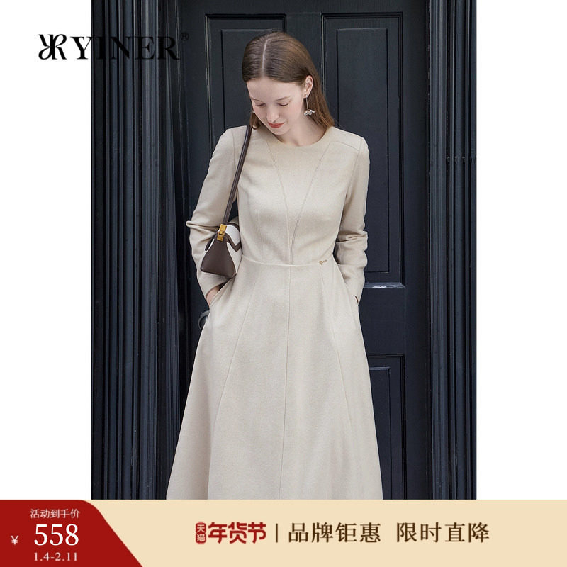 YINER音儿专选女装女装冬季时尚法式松弛感高支羊毛连衣裙,女装/女士精品,连衣裙,淘宝优惠券,粉丝福利购,淘宝优惠卷