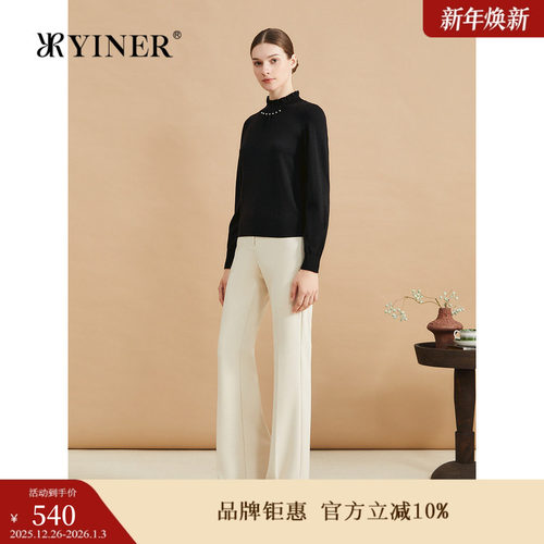 【美丽诺羊毛】YINER音儿专选女装冬季时尚半高领花边针织衫