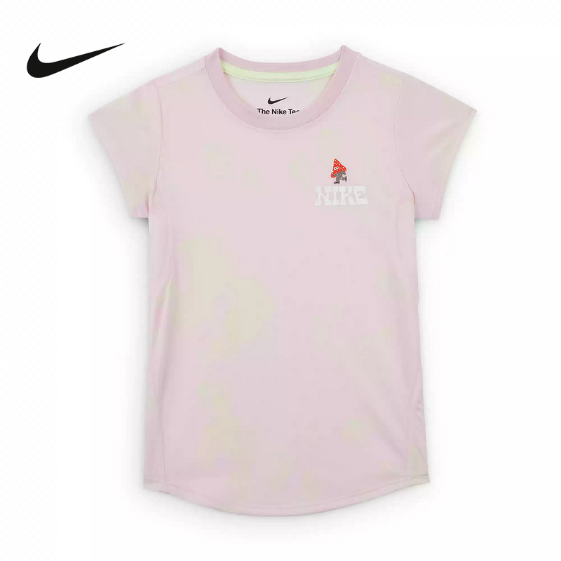 Nike耐克女童DRI-FIT幼童速干蘑菇印花T恤夏季运动短袖IM4493-663