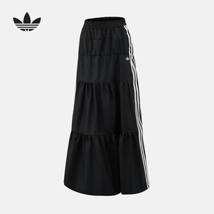 adidas阿迪达斯三叶草过膝裙刺绣logo夏女百褶蛋糕半身裙 KY5728