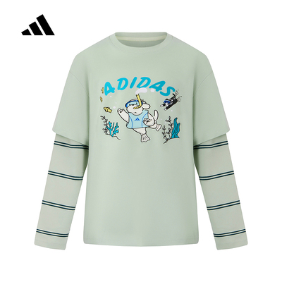 adidas阿迪达斯卡通印花假两件T恤2025秋男小童长袖上衣 KC2789