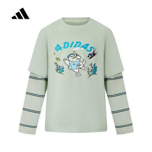 adidas阿迪达斯卡通印花假两件T恤2025秋男小童长袖上衣 KC2789