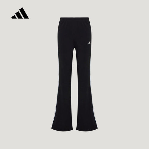adidas阿迪达斯三条纹速干喇叭裤秋女蕾丝三条纹针织长裤 KZ1535