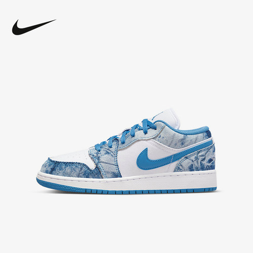 Jordan耐克女鞋AJ1牛仔蓝水洗丹宁复古低帮板鞋篮球鞋DM8947-100