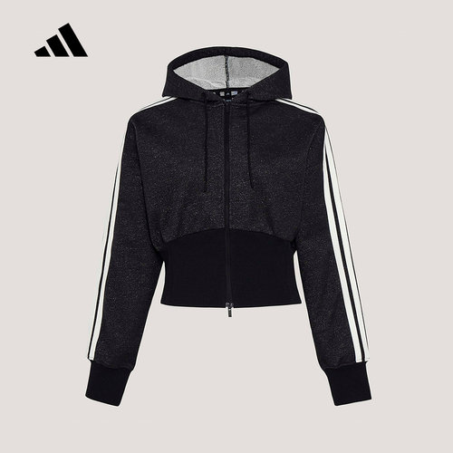 adidas阿迪达斯三条纹舞动系列早春薄外套女连帽针织夹克 KX8905