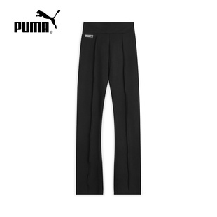 PUMA彪马ROSE联名修身开衩喇叭裤2025秋冬女针织长裤 635156-01