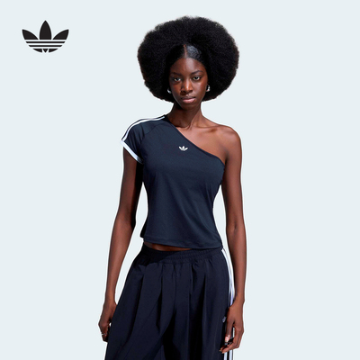 adidas阿迪达斯三叶草露肩斜肩半袖女Adilenium 5.0短袖T恤KY5180
