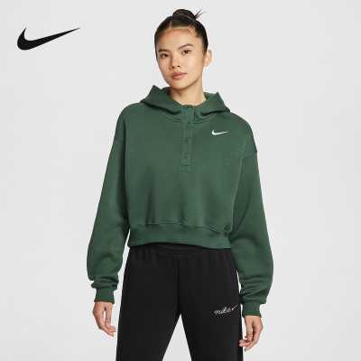Nike耐克女子卫衣春季宽松短款加绒刺绣连帽针织套头衫IF0259-323