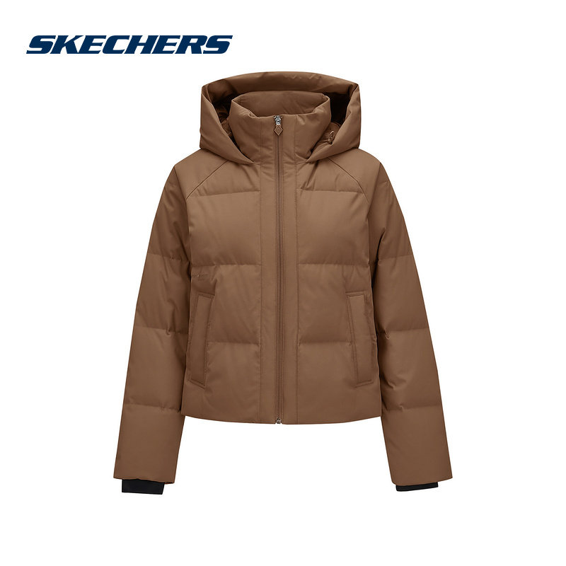 Skechers斯凯奇女士秋冬休闲梭织连帽羽绒服外套 P424W181/01J0