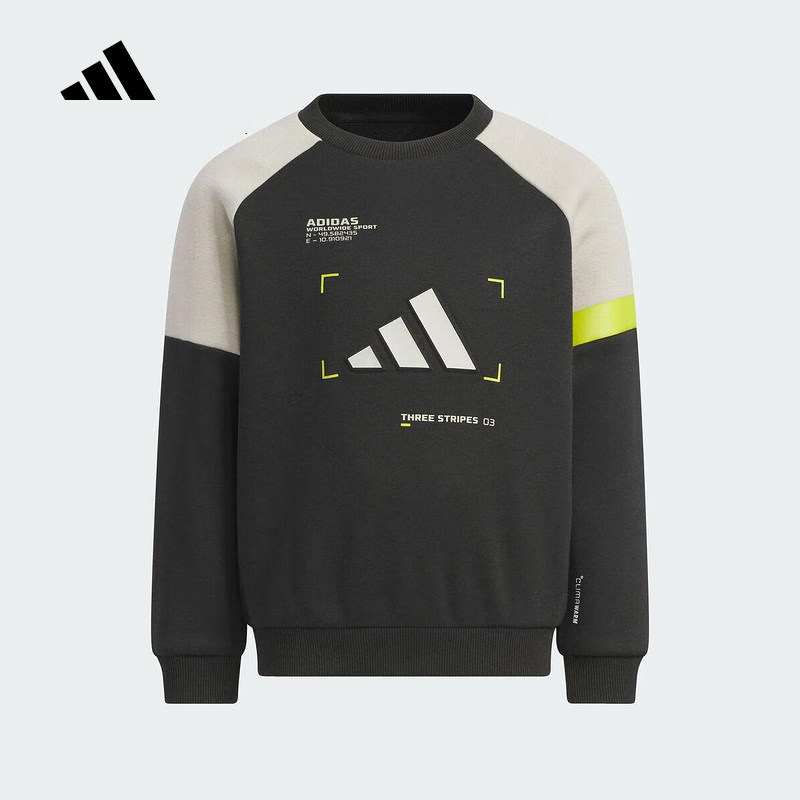 adidas阿迪达斯小童加绒运动套头衫2025冬圆领长袖卫衣 KB5127