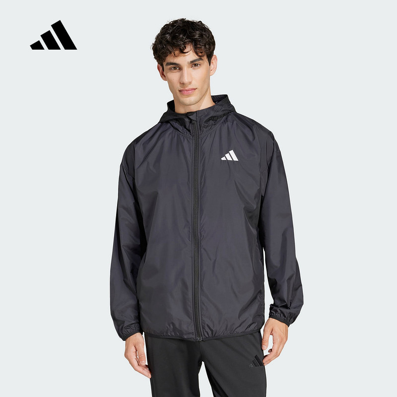 adidas阿迪达斯2025春季新款男子梭织夹克连帽外套宽松透气JF3687
