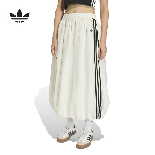 adidas阿迪达斯三叶草花苞裙气质中长款蓬松2026春女半身裙KE3441