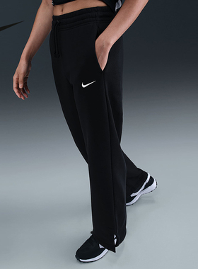 NIKE耐克女子加绒高腰阔腿长裤25冬新款运动裤针织卫裤IH1012-010