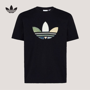 adidas阿迪达斯三叶草纹理感三条纹拼接式 短袖 T恤 KW5671 LOGO半袖