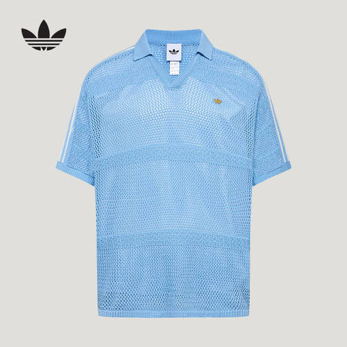 adidas阿迪达斯三叶草南法度假风镂空T恤秋中性短袖POLO衫 KW8166
