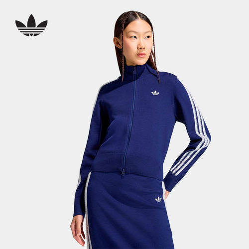 adidas阿迪达斯三叶草外套女秋针织蓝KNIT FB TT运动上衣 KW2588