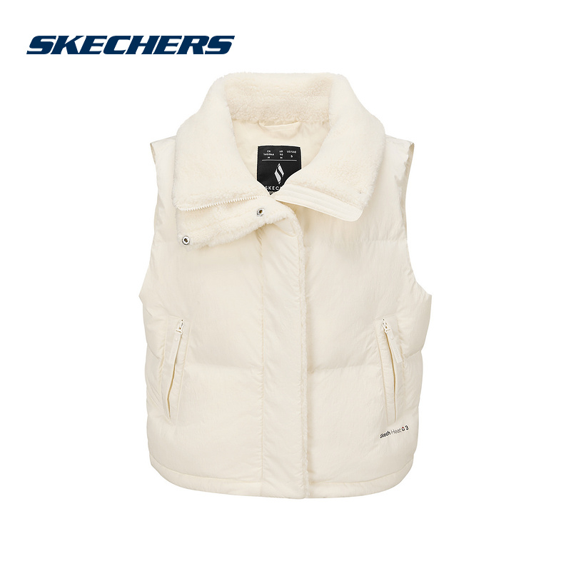 SKECHERS斯凯奇加绒毛领羽绒服马甲冬女外穿背心 L425W032-01B4