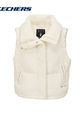 SKECHERS斯凯奇加绒毛领羽绒服马甲冬女外穿背心 L425W032-01B4