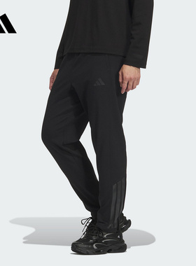 adidas阿迪达斯李现同款抓绒裤2025冬男三条纹修身梭织长裤KA1301