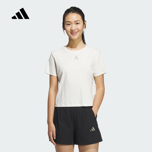 adidas阿迪达斯凉感棉质半截袖2025夏女MODERN短款短袖T恤 JM8819