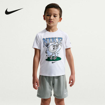 Nike耐克幼童速干高尔夫球T恤夏男童圆领图案印花短袖IW1491-100