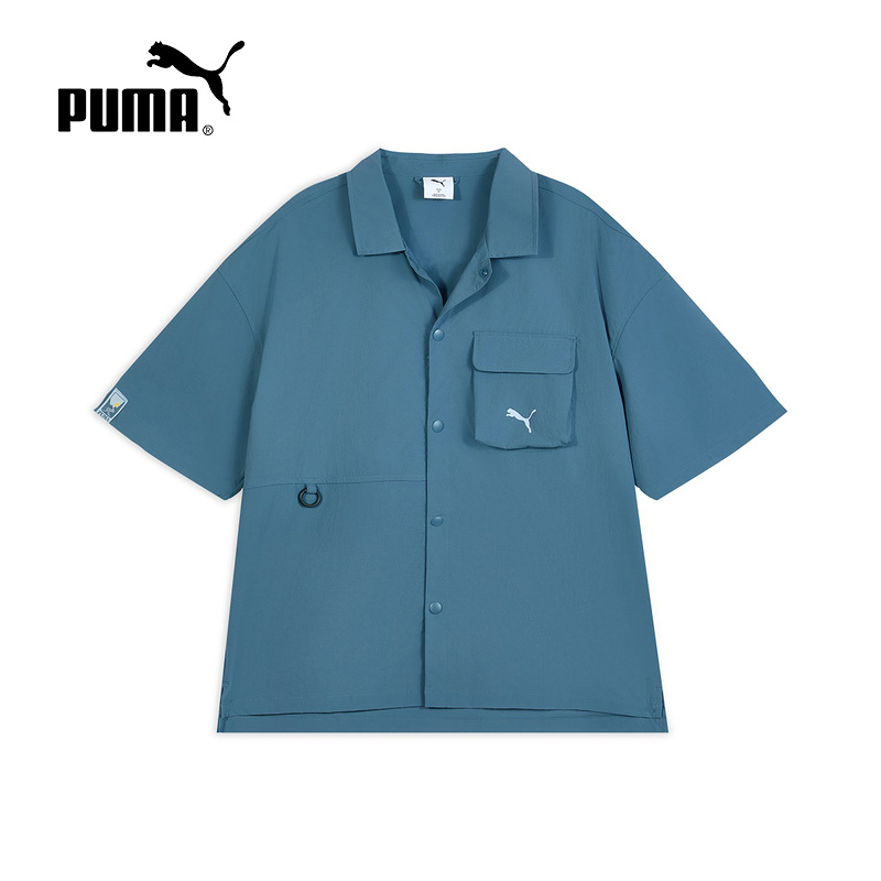 PUMA彪马防风拒水口袋短袖衬衣秋男廓形宽松休闲衬衫 633869-80