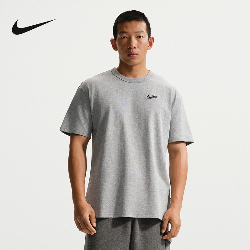NIKE耐克男短袖夏季背部图案上衣灰色棉质透气运动T恤IV2639-063
