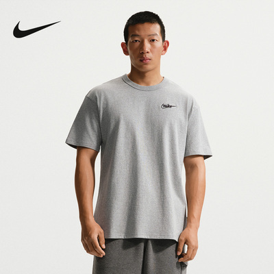 NIKE耐克男短袖夏季背部图案上衣灰色棉质透气运动T恤IV2639-063