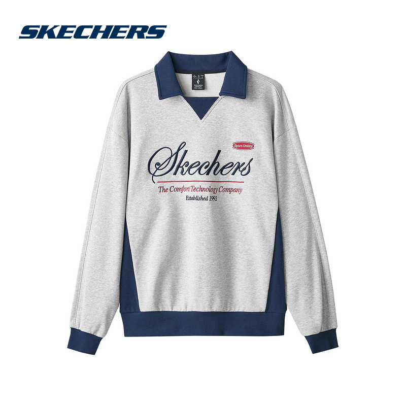 Skechers斯凯奇冬男女针织卫衣休闲翻领套头衫 L424U006-01UV