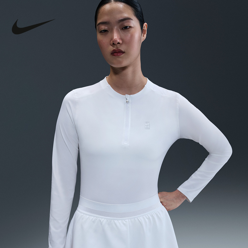 NIKE耐克女子修身网球上衣25冬新款透气半拉链企领卫衣FZ6738-100