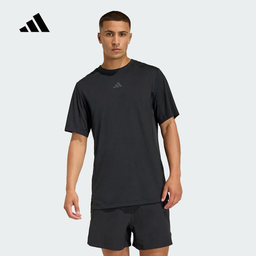 adidas阿迪达斯训练健身服夏男速干D4T Power三条纹短袖T恤KE9937