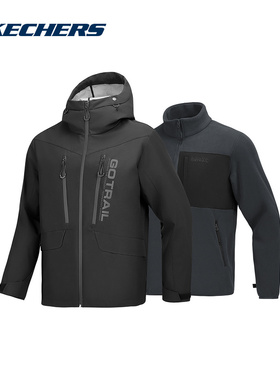 Skechers斯凯奇2025春男套装梭织连帽外套+针织外套P125M059/0018