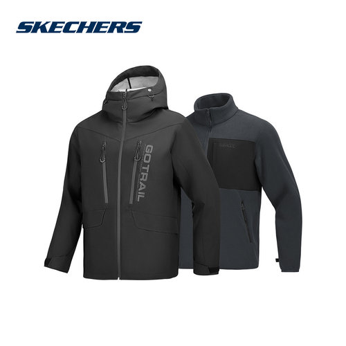 Skechers斯凯奇2025春男套装梭织连帽外套+针织外套P125M059/0018