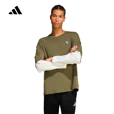 adidas阿迪达斯卡通刺绣假两件上衣运动衫2026春男长袖T恤 JZ5059