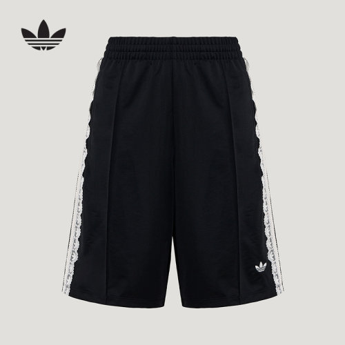 adidas阿迪达斯三叶草蕾丝边三条纹五分裤中裤夏女针织短裤KU4754