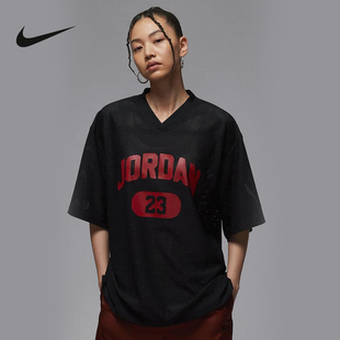 010 NIKE耐克女短袖 夏季 Jordan 23印花网眼透气宽松V领T恤HQ9223
